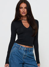 Layna Long Sleeve Plunge Neck Top Black