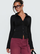 Solina Long Sleeve Collared Top Black