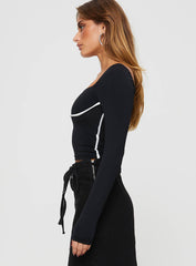 Maidenwell Contrast Long Sleeve Top Black