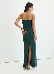 Gomeza Strapless Cut Out Maxi Dress Dark Green