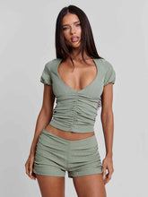 Liza Top Green Pinstripe