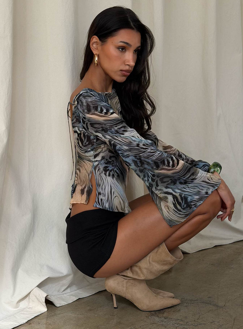 Esmaria Long Sleeve Flared Top Multi Animal