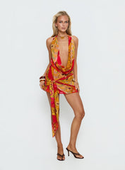 Snakepit Halter Plunge Mini Dress Paisley Splice