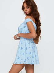These Are The Days Shirred Mini Dress Blue Multi
